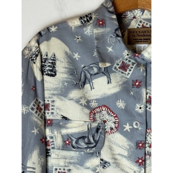 Pendleton Knockabouts Shirt Women 10 Gray Ivory Winter Snow Collared Button Down - Picture 6 of 11